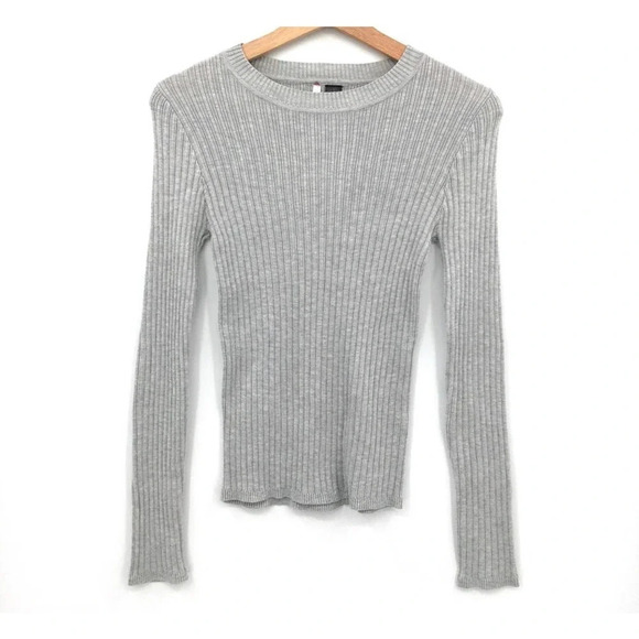 NEW Love by Design Women Size Large Gray Skivvy Ribbed Knit Sweater - Picture 3 of 4